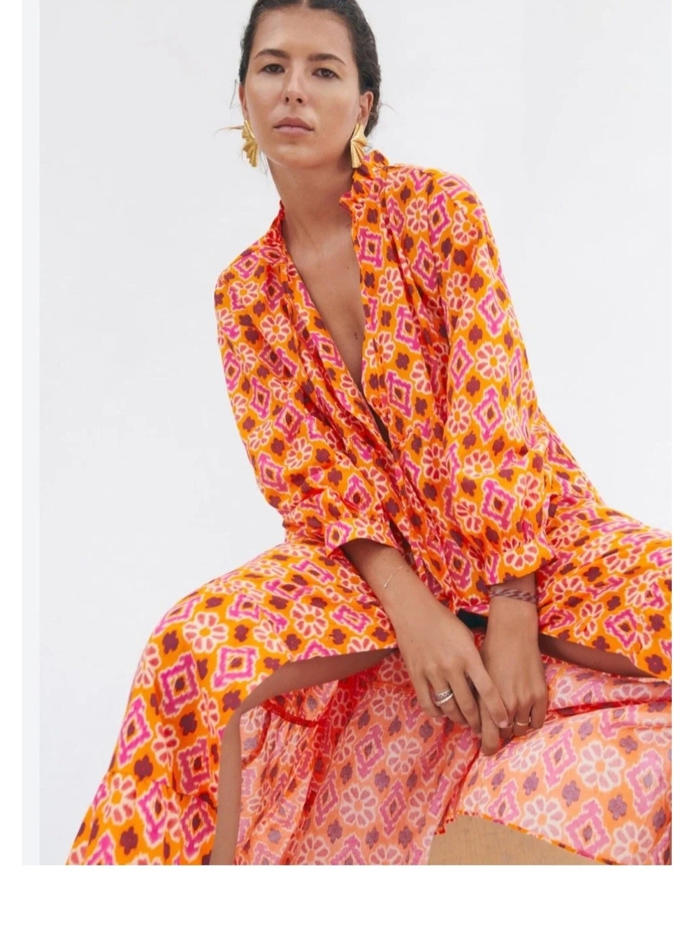 NWT Zara The Selma Dress Orange Geometric Maxi Dress Size small